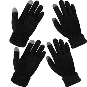 2 Pairs Women's Winter Touchscreen Gloves Warm Fleece Lined Knit Gloves Elastic Cuff Winter Texting Gloves (Grey, Beige)