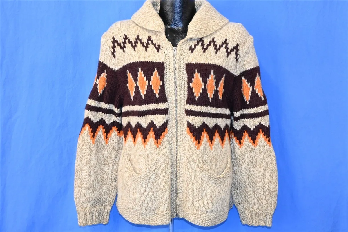 60s Cowichan Geometric Zip Up Heavy Wool Sweater Small