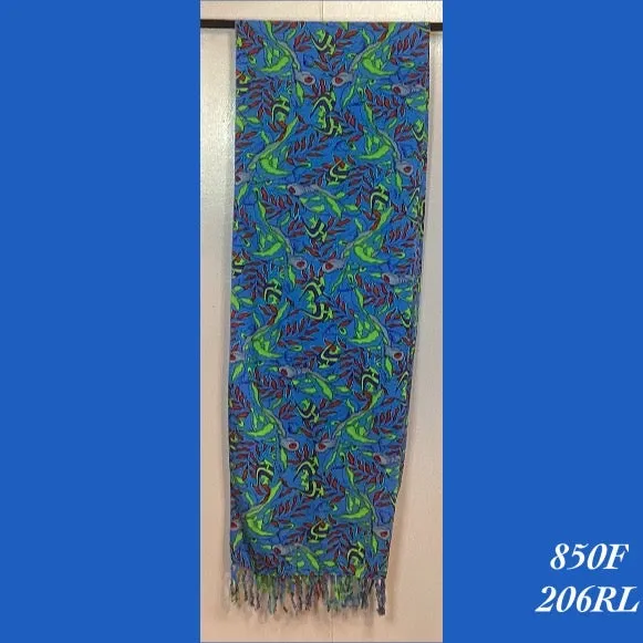 850F - 206RL , Fringed scarf with turtles