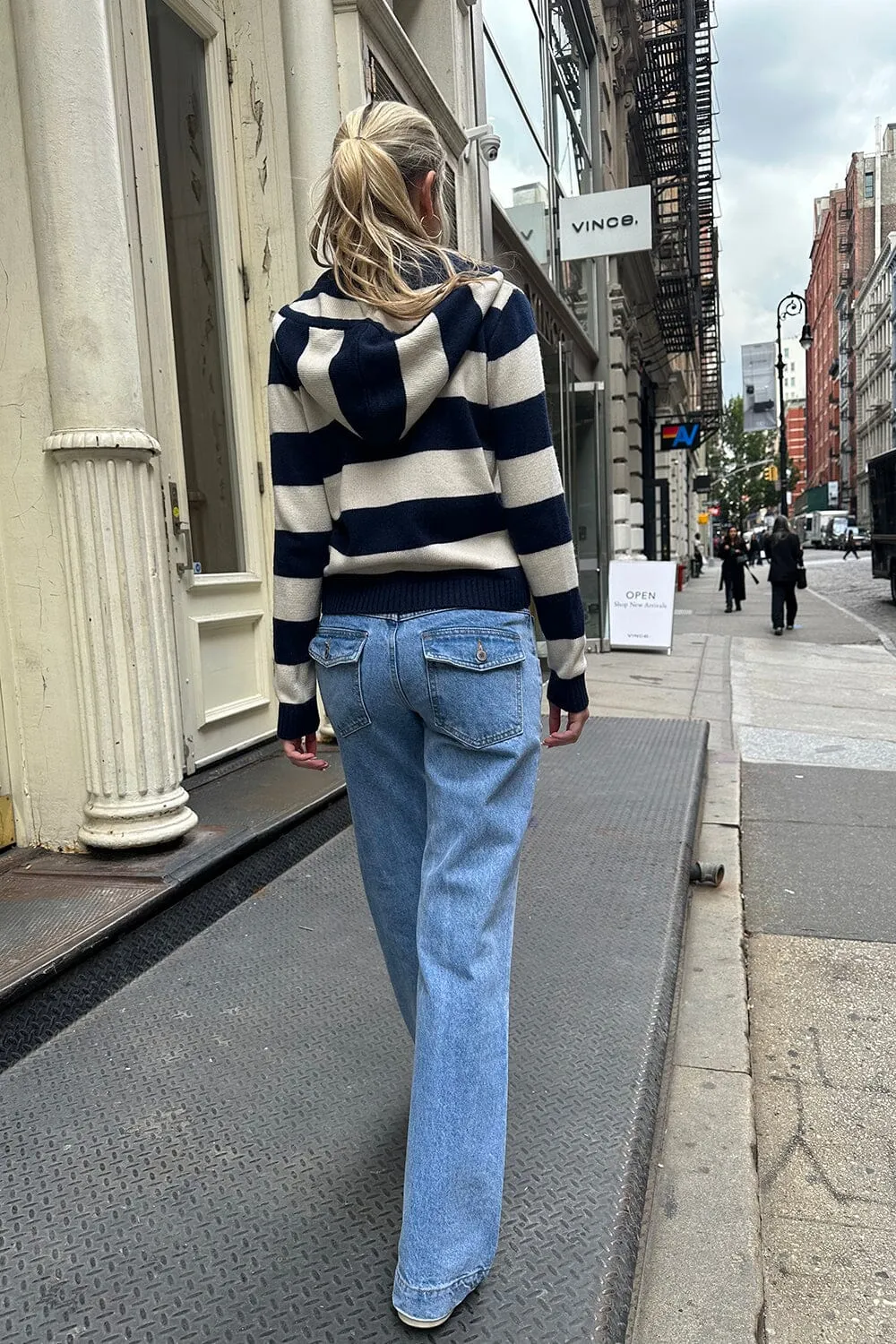 Alana Wool Striped Zip Up Sweater