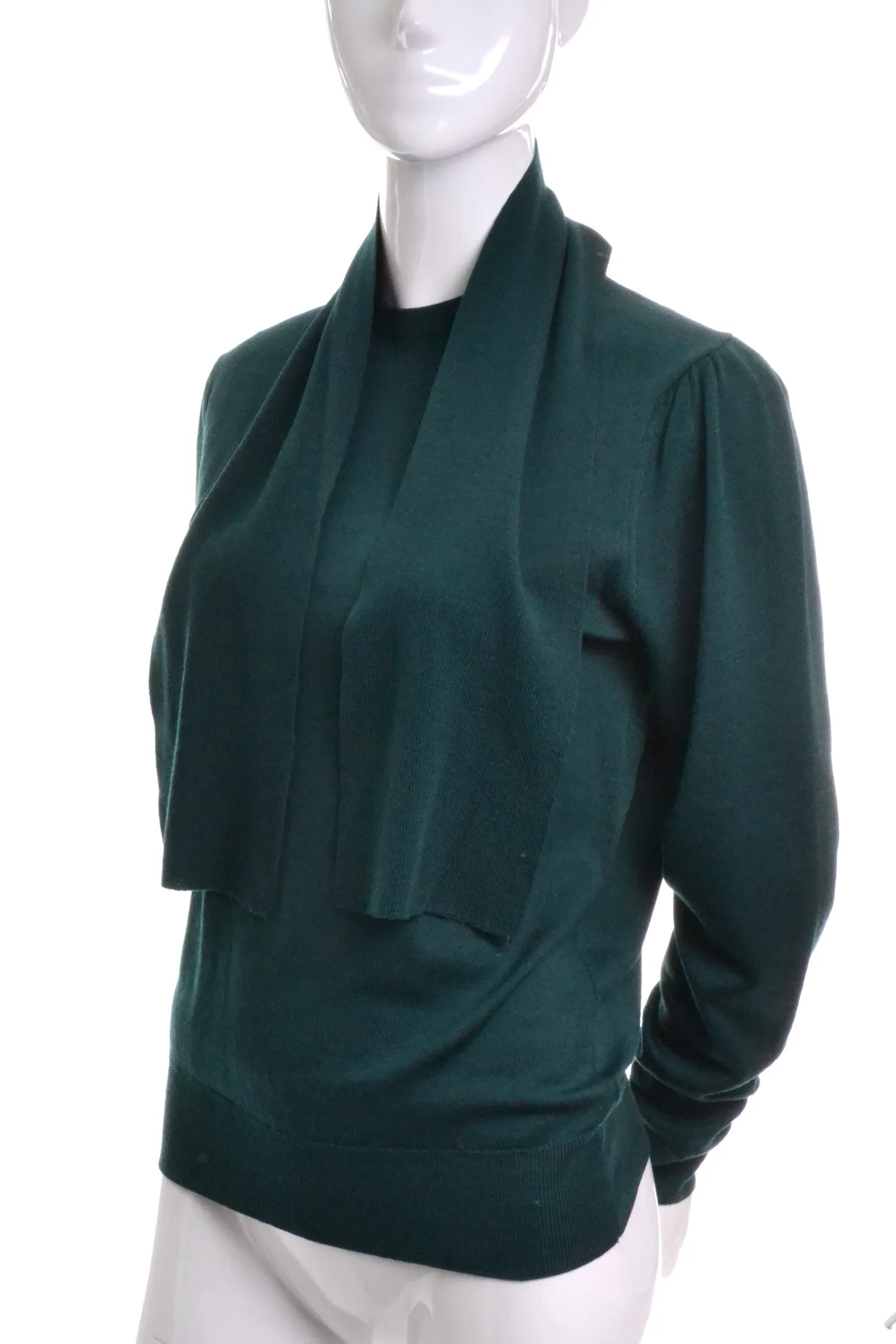 Aljean Canada Fine Green Wool Vintage Sweater With Attached Scarf