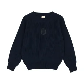 Analogie Chunky Crest Knit Long Sleeve Sweater - Navy