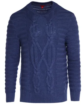 Blue Cable Knit Crewneck Sweater