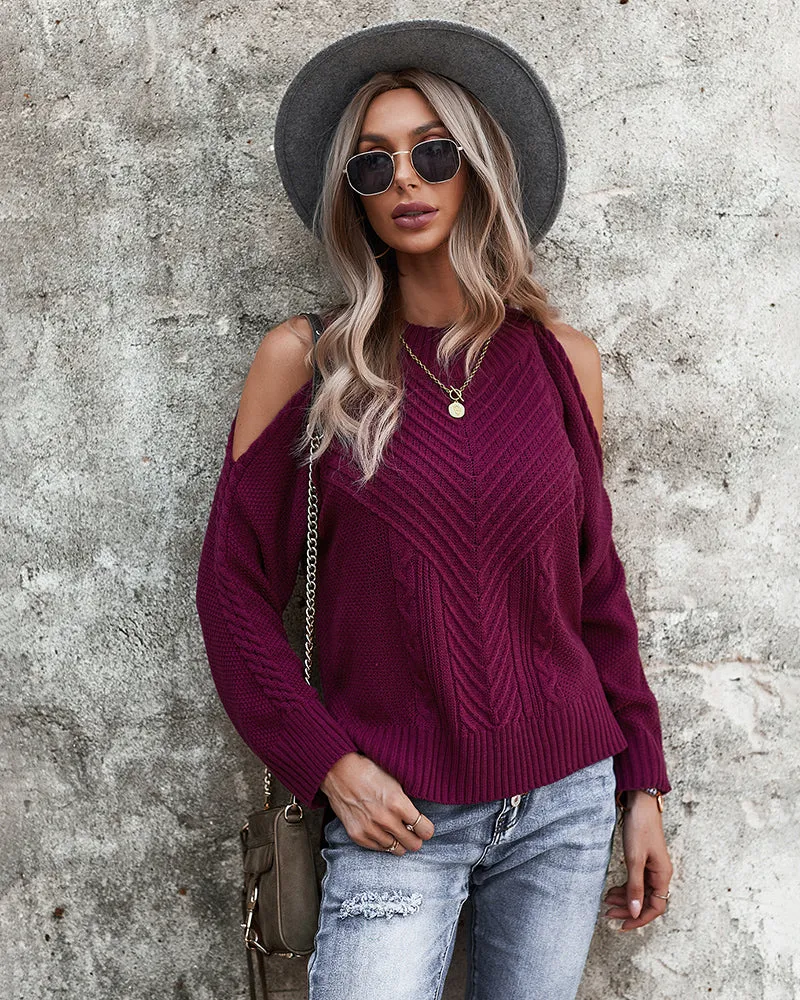 Cable Knit Cold Shoulder Sweaters