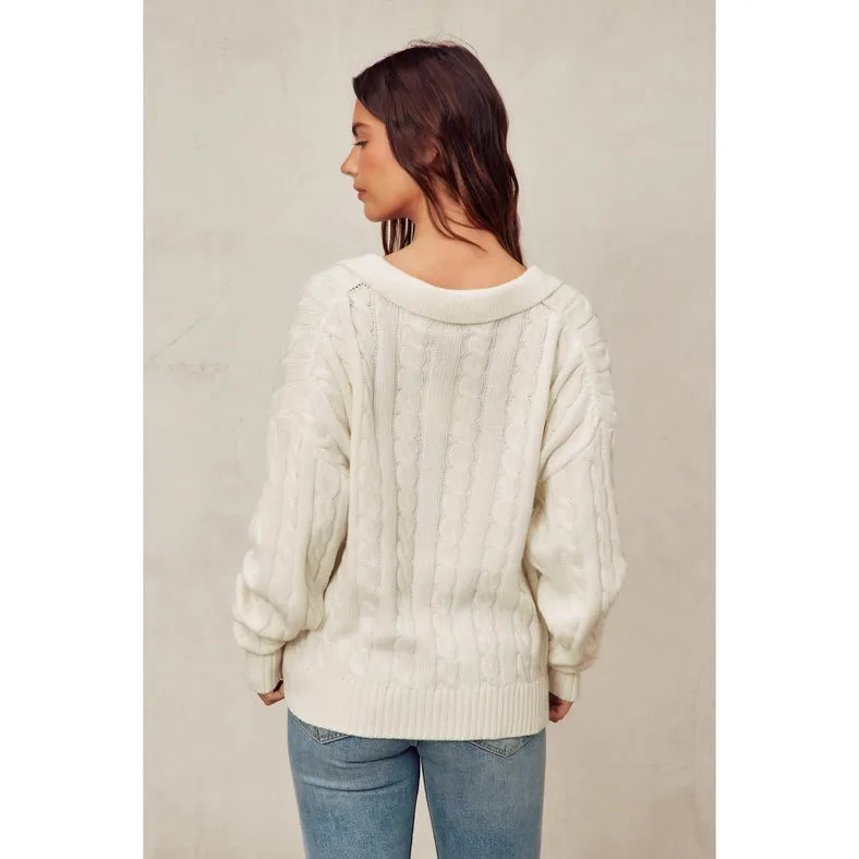 Cable Knit Collared Sweater IVORY