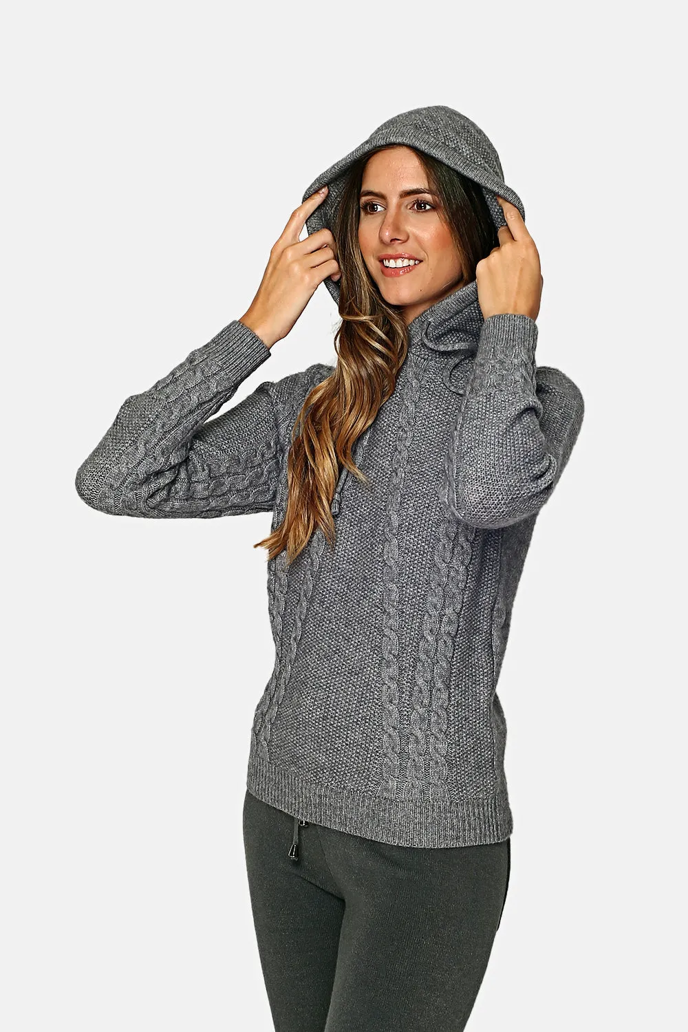 Cable knit hooded sweater