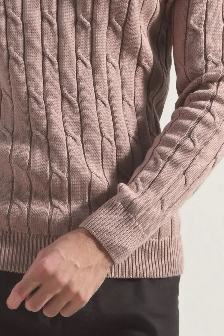 Cable Knit Sweater - Sand Brown