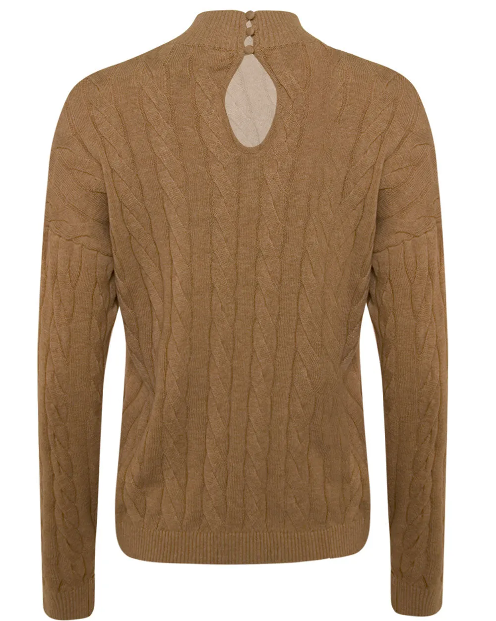 Camel Mockneck Cable Knit Sweater