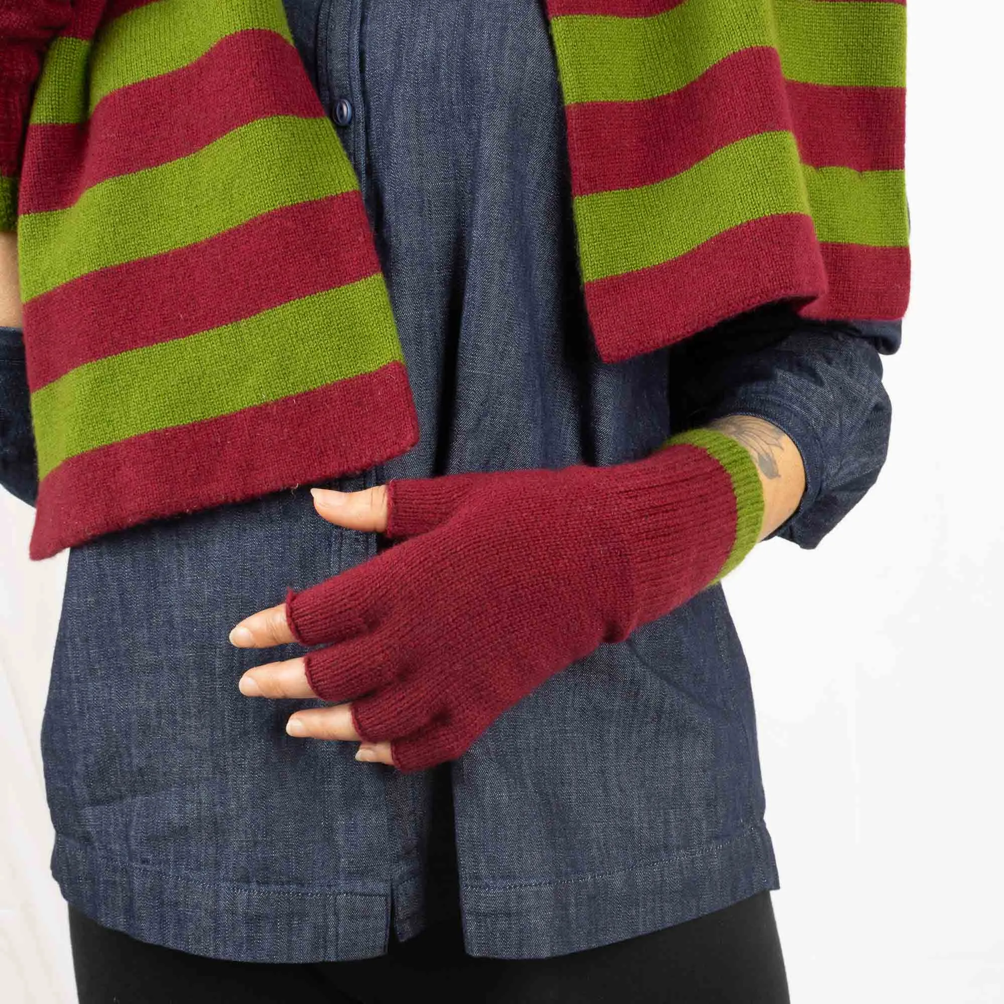 Cashmere Gloves - Claret/Oregano