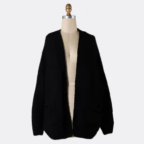 Chunky Chenille Cable Knit Cardigan (Black)