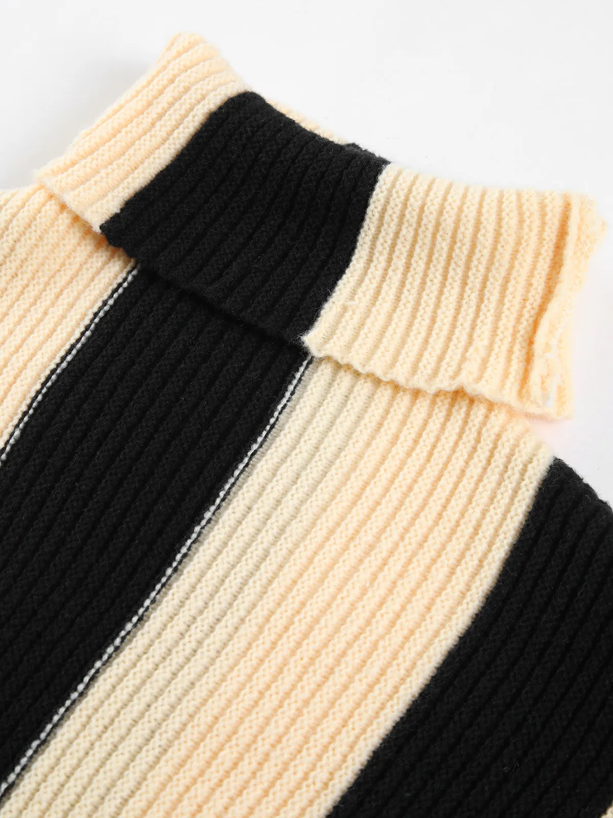 Chunky Knit Graceful Stripe Turtleneck Sweater