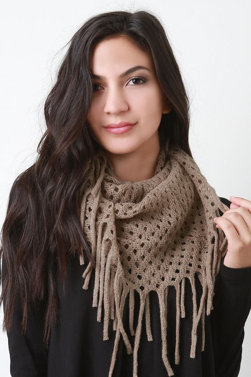 Diamond Knit Fringe Infinity Scarf