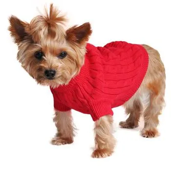 Doggie Designs Combed Cotton Cable Knit Dog Sweater - Fiery Red