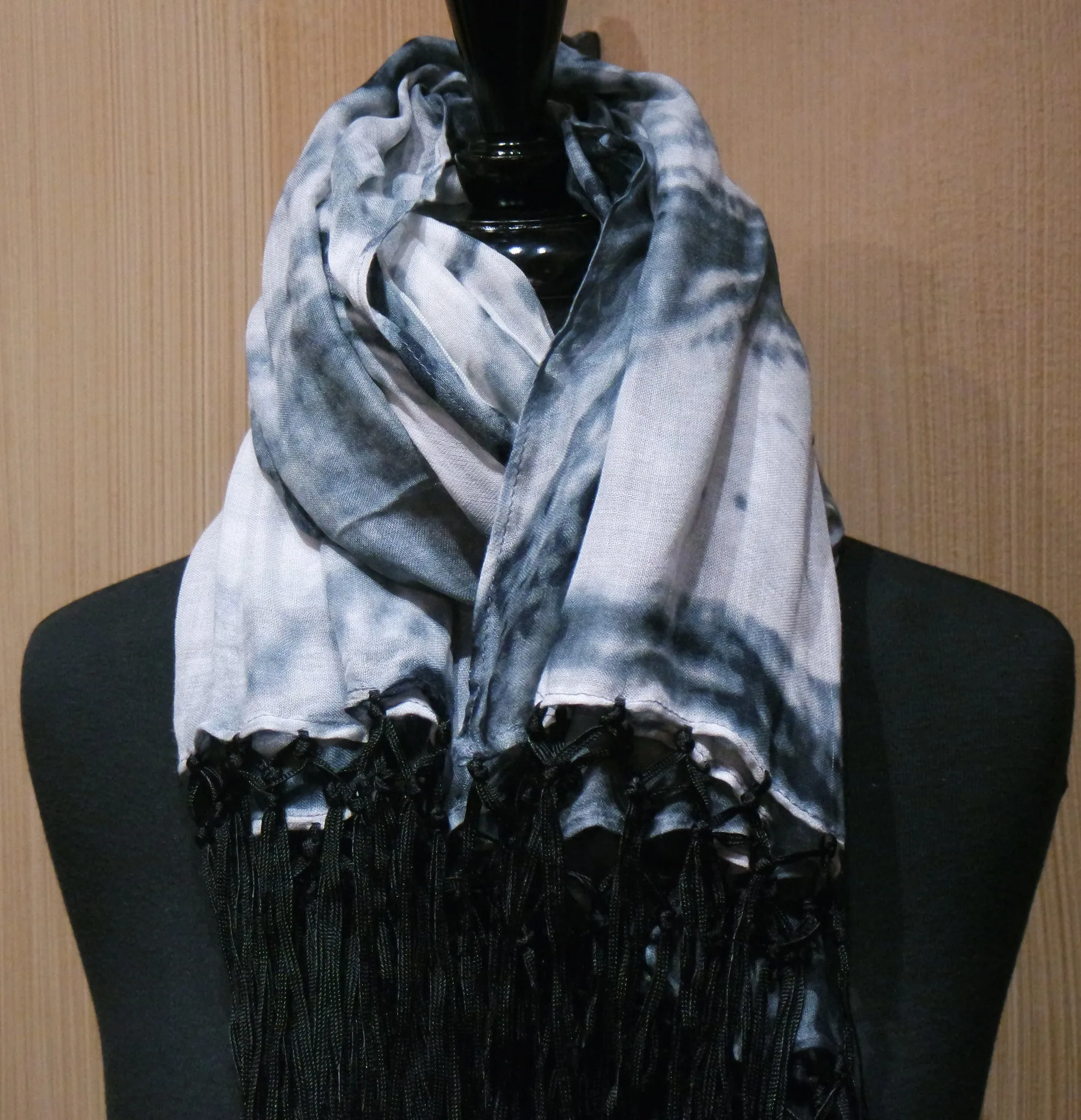 Elizabeth Gillett Abstract Wave Fringed Shawl/Scarf