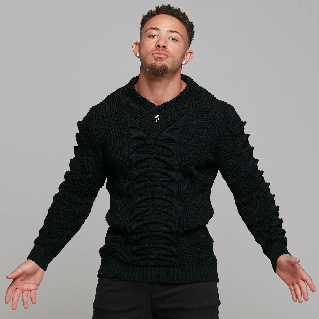 Father Sons Chunky Ripple Knit Black Jumper - FSJ004