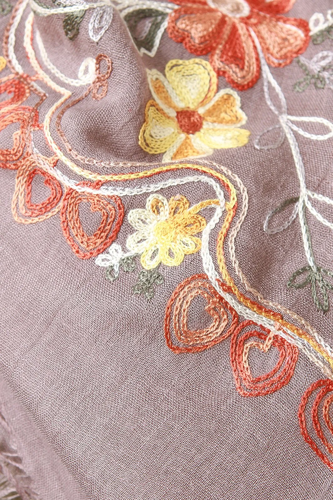 Floral Embroidered Frayed Scarf