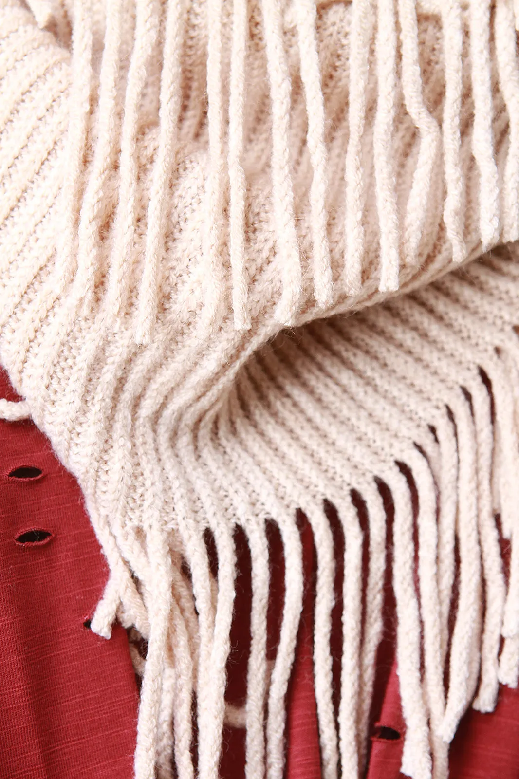 Fringe Hem Rib Knit Circle Scarf