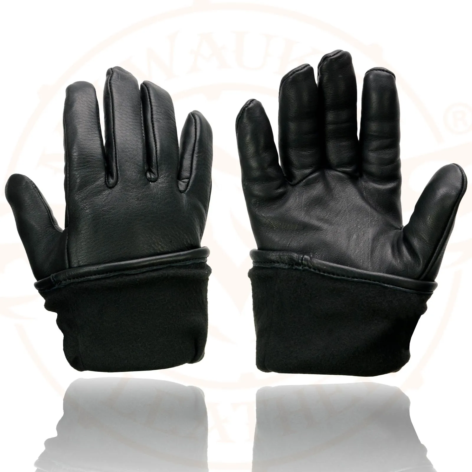 G317 Men's Gauntlet Motorcycle Hand Gloves- Black Deerskin Long Cuff Thermal Lined Leather Palm - G317