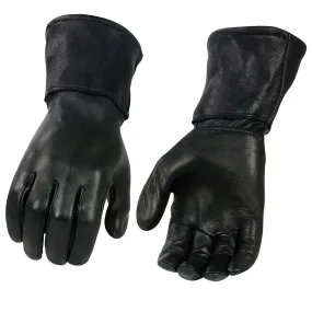 G317 Men's Gauntlet Motorcycle Hand Gloves- Black Deerskin Long Cuff Thermal Lined Leather Palm - G317