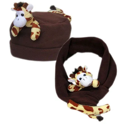 Giraffe on Brown Fleece Buddy Hat & Scarf