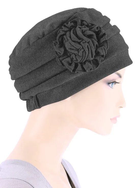 H158-GRAY#Pleated Winter Hat Fleece Lined Gray