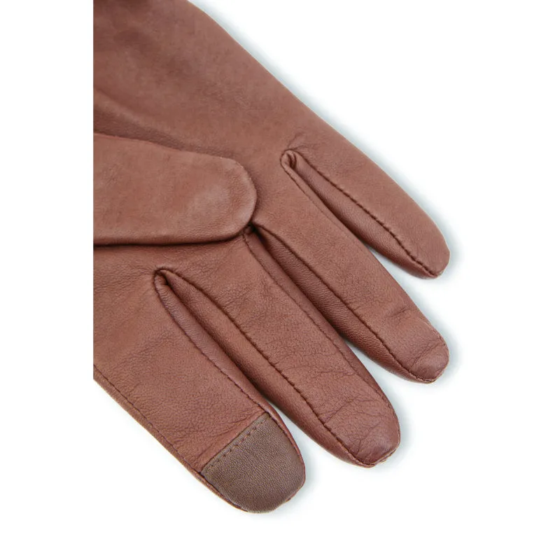 Holland Cooper Monogram Leather Ladies Wool Cashmere Lined Gloves - Tan