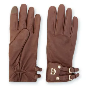 Holland Cooper Monogram Leather Ladies Wool Cashmere Lined Gloves - Tan