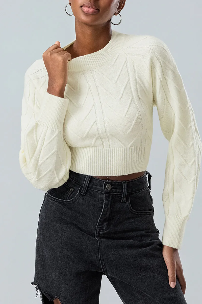 HWT1319 Cable Knit Cropped Sweater