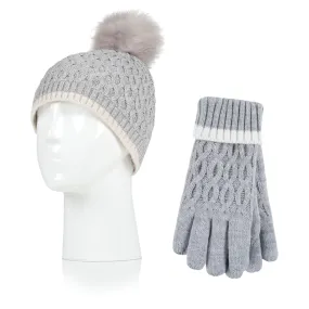 Kids Ice Palace Pom Pom Hat & Gloves - Grey