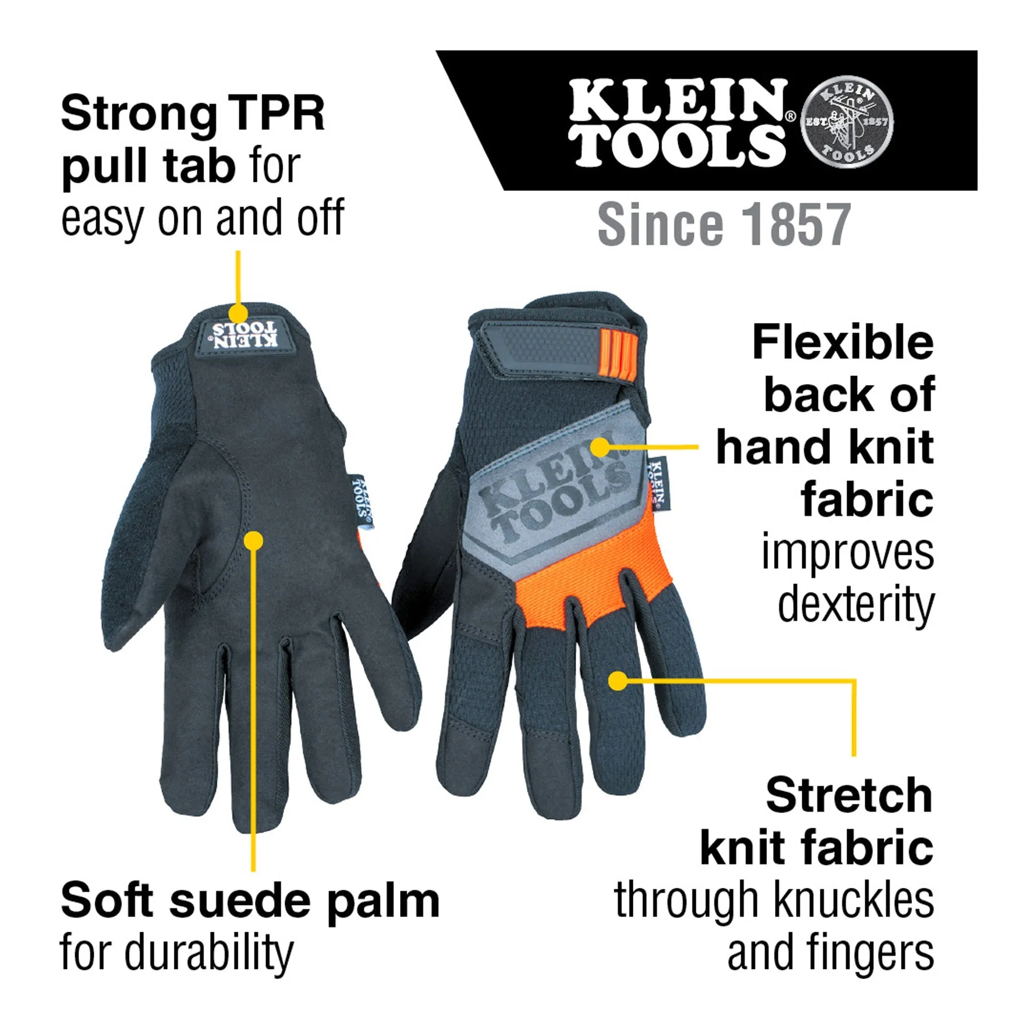 Klein Tools 60596 General Purpose Touchscreen Fingertip Work Gloves - Large