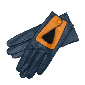 Livorno Jeans Blue and Ocre Leather Gloves