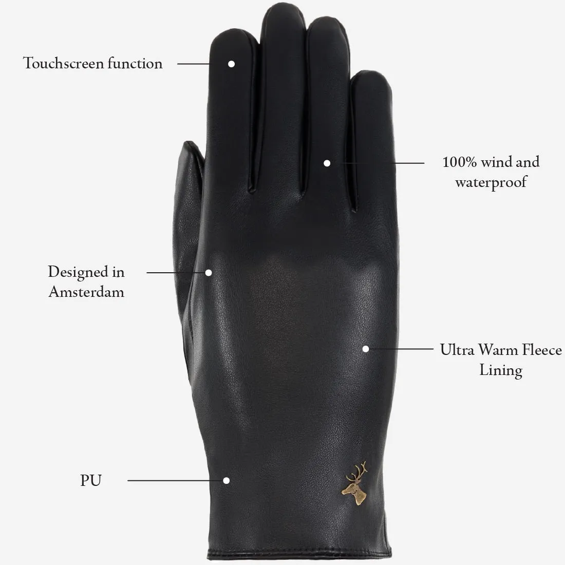 Luna - vegan leather gloves with fleece lining & touchscreen feature