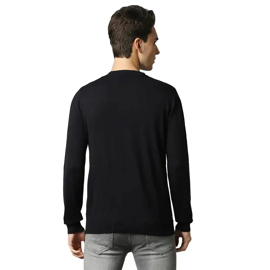 Men Blue Acrylic Wool Blend Full Sleeve V Neck Collar Sweaters