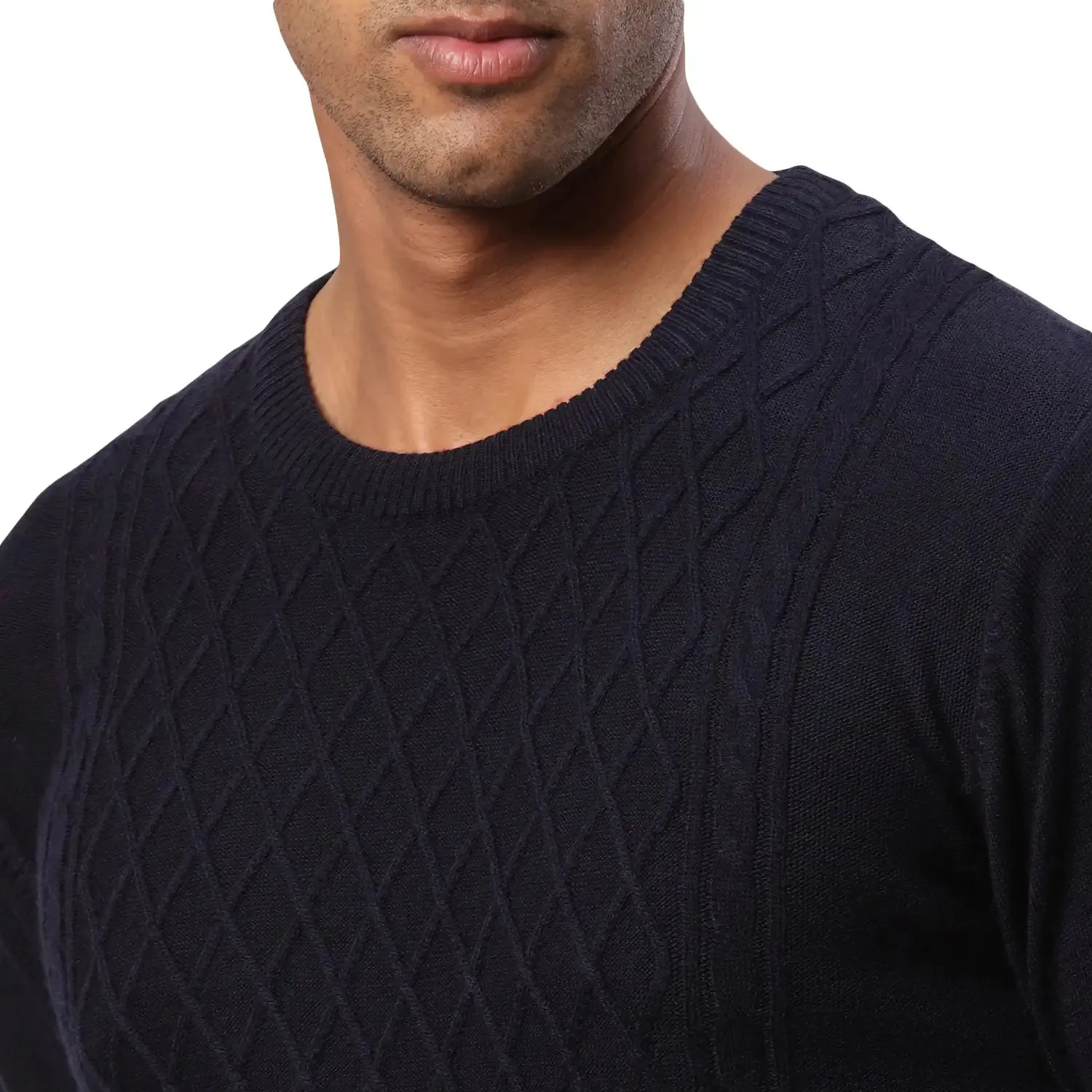 Men Blue Argyle Acrylic Wool Blend Round Collar Sweaters