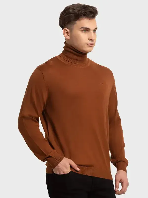 Men Brown Tailored Fit Solid Merino Wool Acrylic Blend Full Sleeve V Neck Collar Sweaters