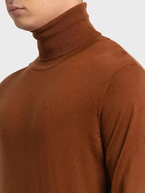 Men Brown Tailored Fit Solid Merino Wool Acrylic Blend Full Sleeve V Neck Collar Sweaters