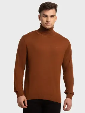 Men Brown Tailored Fit Solid Merino Wool Acrylic Blend Full Sleeve V Neck Collar Sweaters