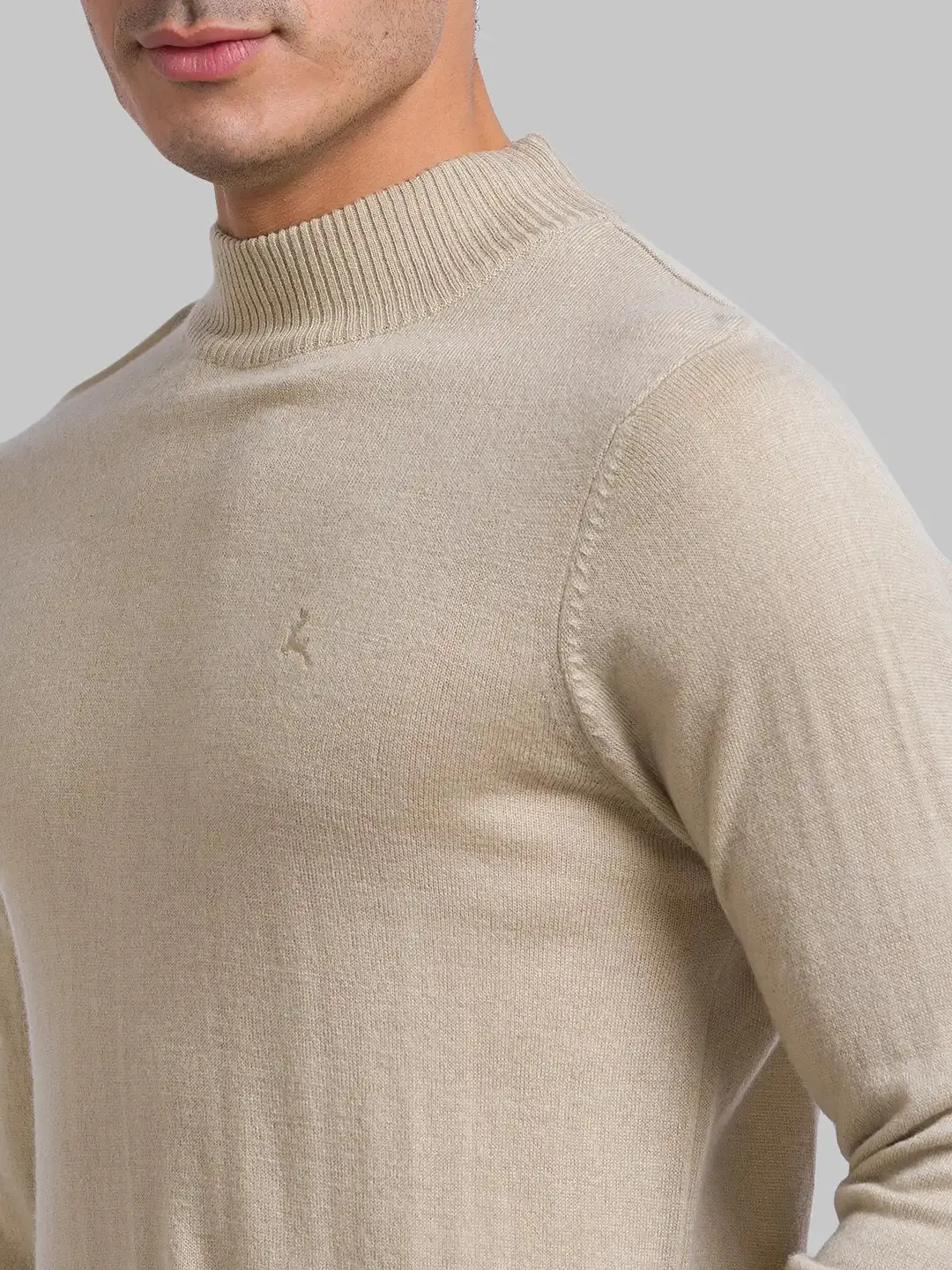 Men Fawn Solid Acrylic Wool Blend Full Sleeve Sweaters