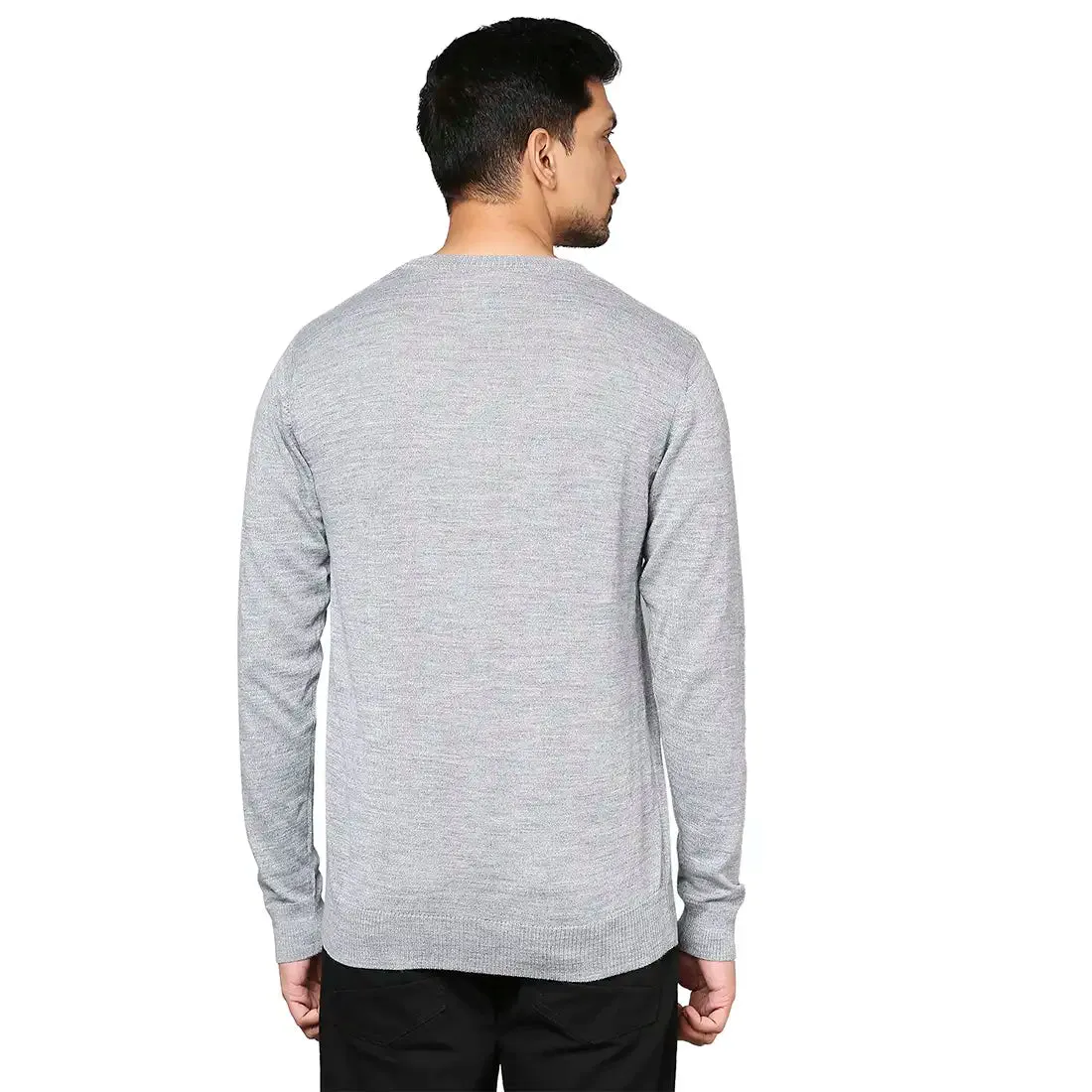 Men Grey Solid Wool Blend Full Sleeve V Neck Collar Sweaters