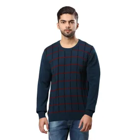 Men Petrol Wrapper Acrylic Wool Blend Round Collar Sweaters