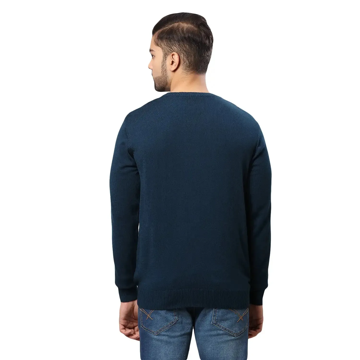 Men Petrol Wrapper Acrylic Wool Blend Round Collar Sweaters