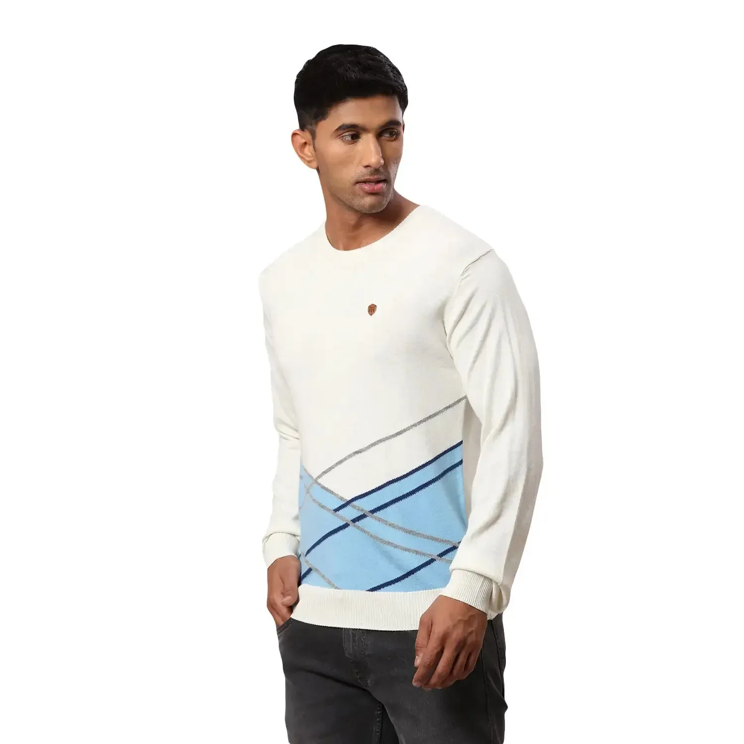 Men White Argyle Acrylic Wool Blend Round Collar Sweaters