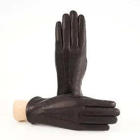 Men's brown  leather gloves with touchscreen leather palm