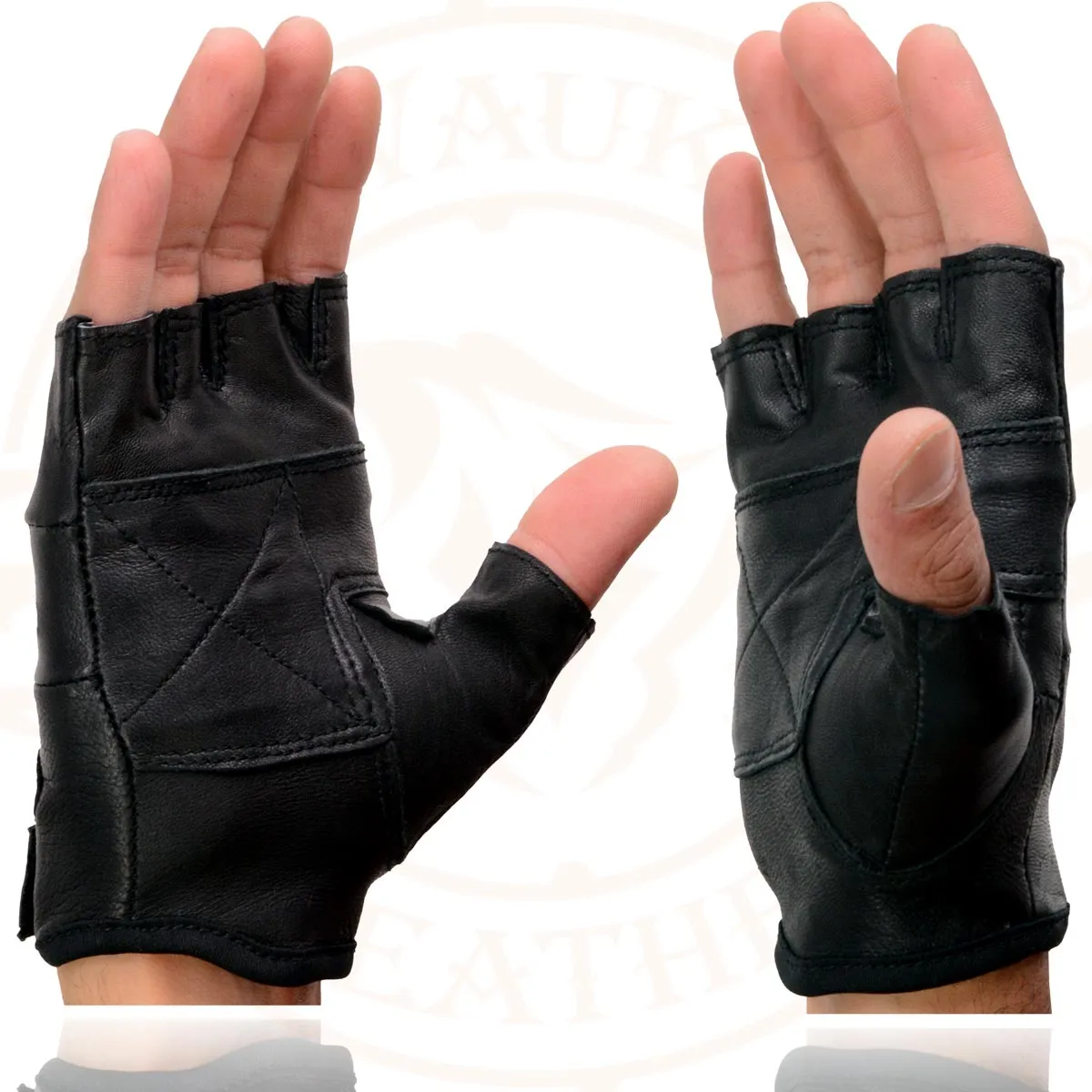 Milwaukee Leather SH216 Men's Black Leather Gel Padded Palm Fingerless