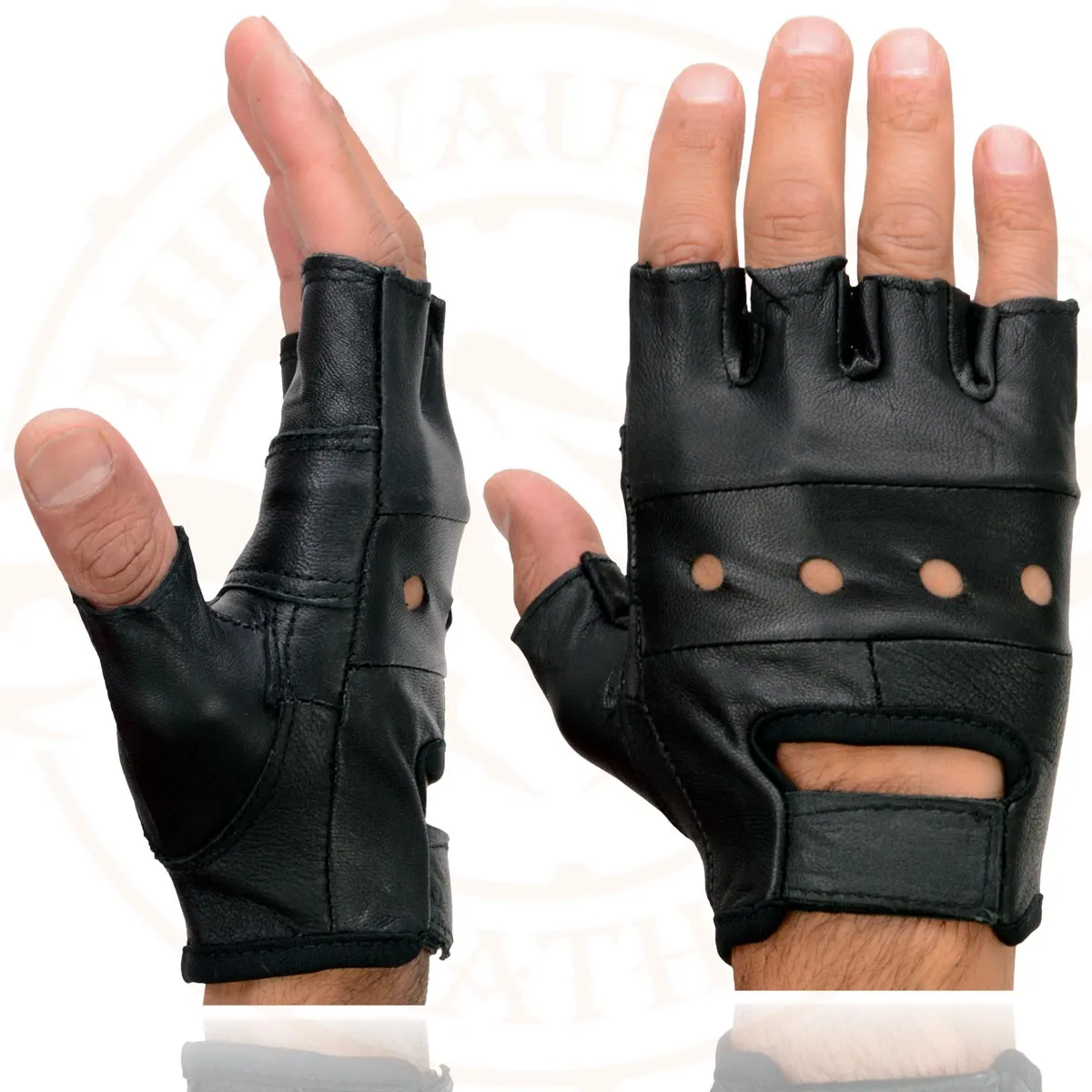 Milwaukee Leather SH216 Men's Black Leather Gel Padded Palm Fingerless