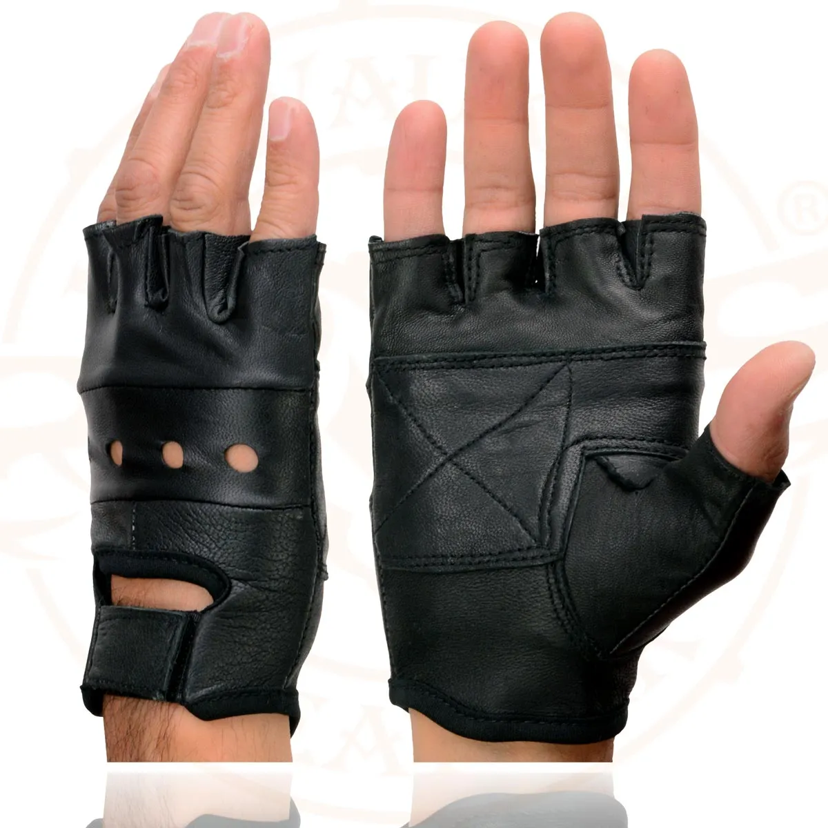 Milwaukee Leather SH216 Men's Black Leather Gel Padded Palm Fingerless