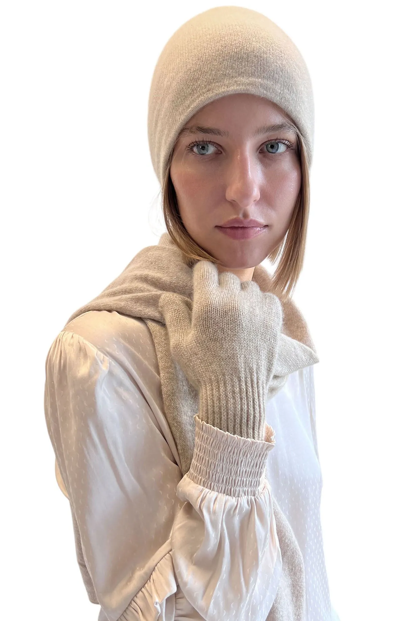 Oat cashmere gloves for women