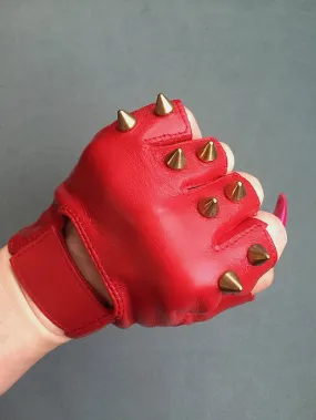 Red Gloves Gloves with 2 Gold Spikes