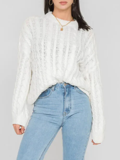 TastyHottie - Openwork Round Sleeve Cable-Knit Sweater