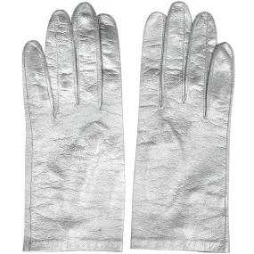 Vintage 1960s Italian Silver Leather Gloves Unused Ladies Size 6.5